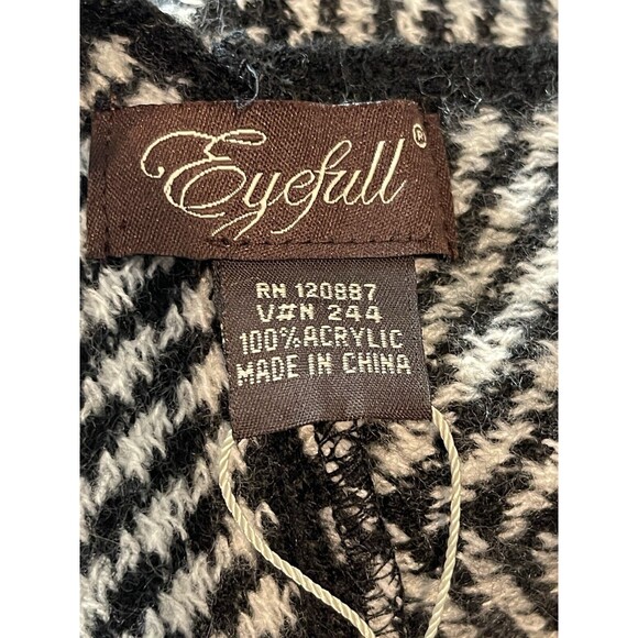 Eyefull Black Gray Striped Houndstooth Pullover Knit Tassled Cape Poncho NWT S/M - Picture 10 of 12